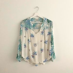 Lucky Brand Woman's Long Sleeve Blouse Pretty Spring Floral Top Bohemian Large